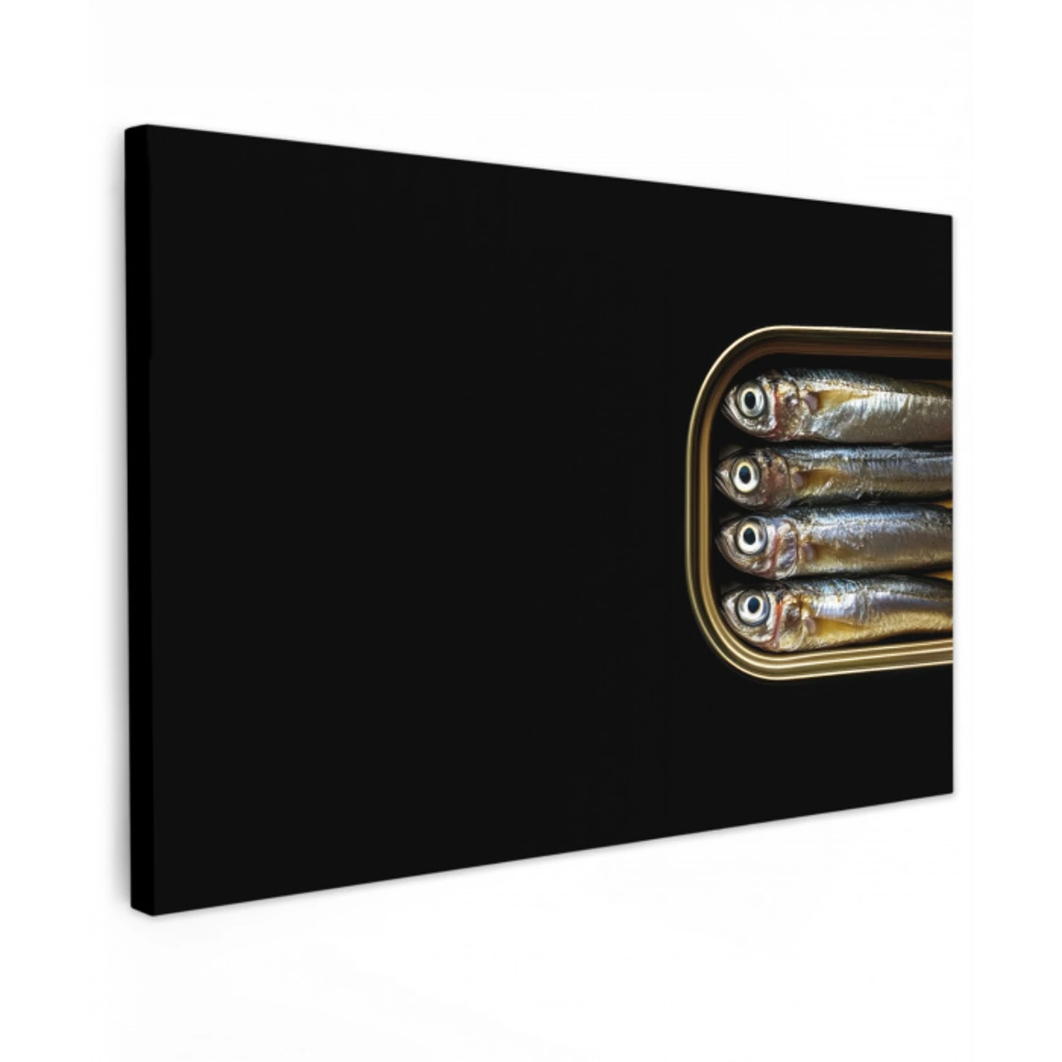 Sardines - Blik - Zwart - Vissen Tuinposter op houten frame 2 cm dik klein -3d