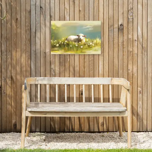 Schaap - Weide - Groen Tuinposter op houten frame 2 cm dik klein -sfeer4