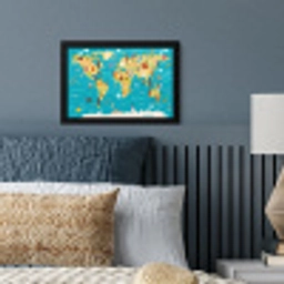 Wereldkaart - Kinderen - Dieren - Geel - Blauw - Jongens - Meisjes fotolijst zwart zonder passe partout klein -sfeer3