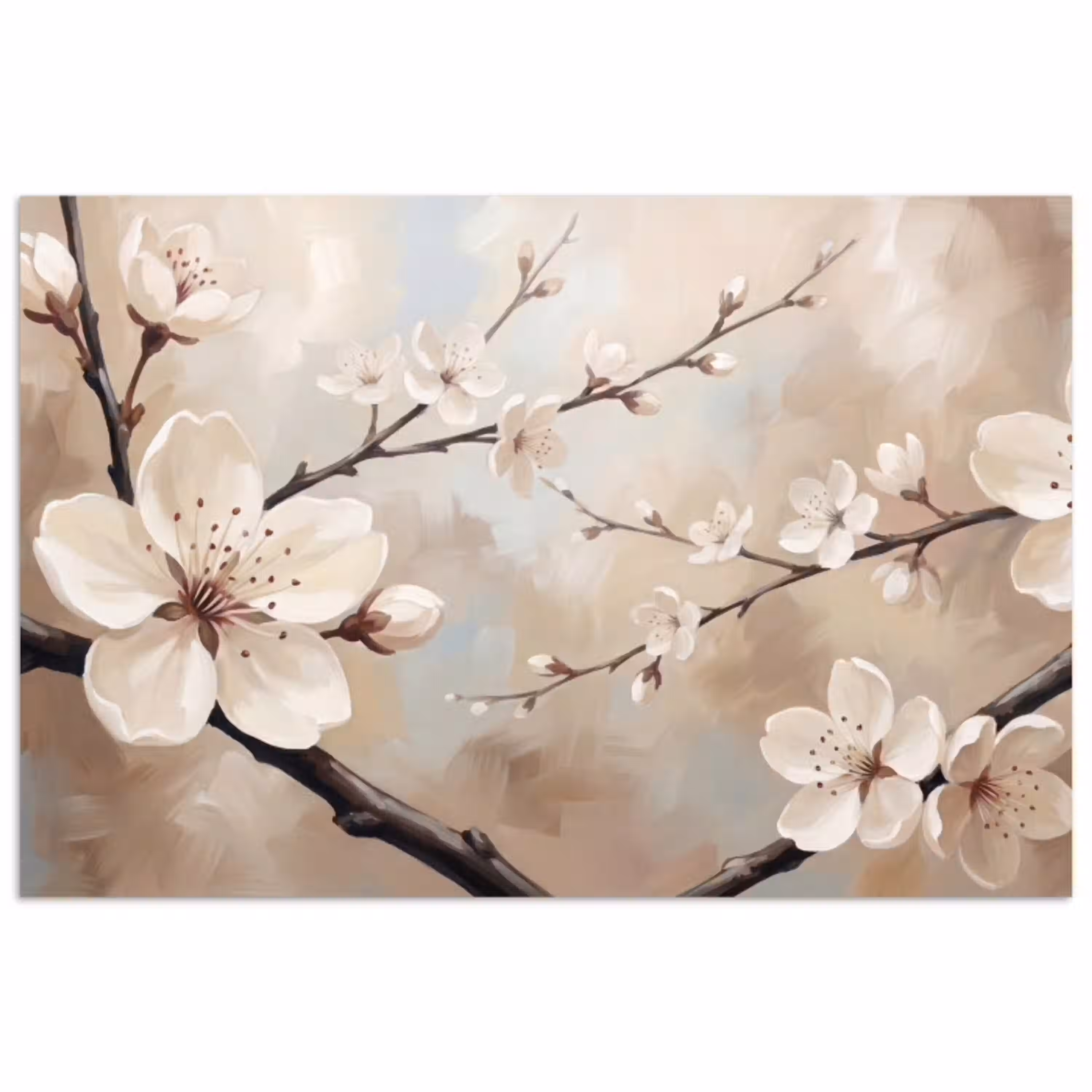 Bloesem - Takken - Schilderij - Beige - Serene poster papier klein -3d