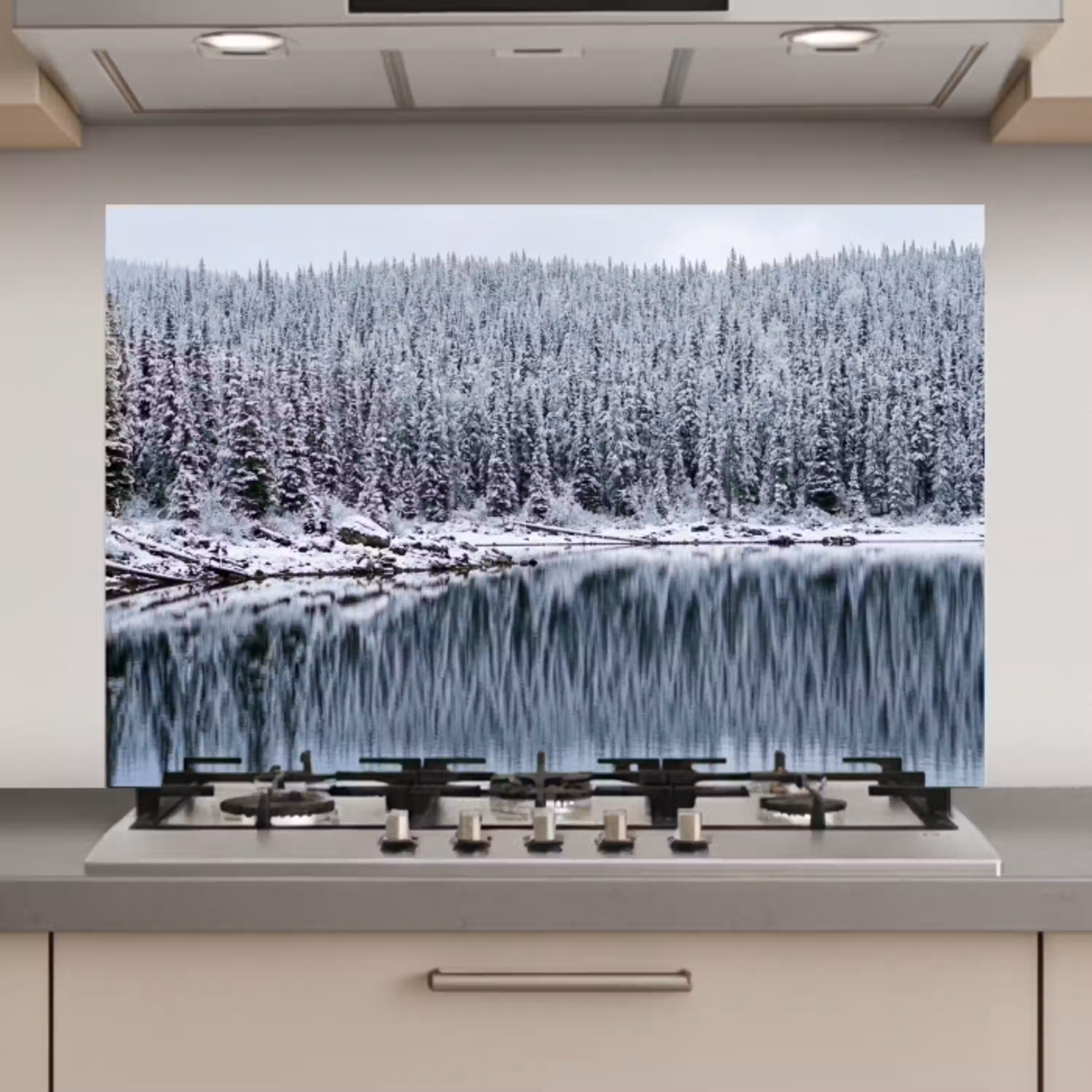 Bos - Reflectie - Meer - Winter - Serene keuken achterwand spatscherm klein -3d_website