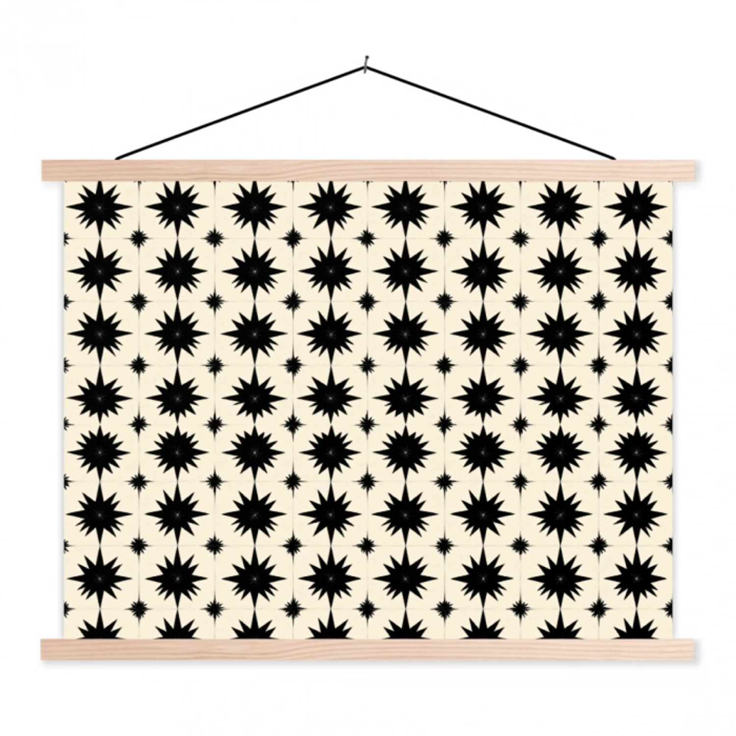 Stervormen - Geometrisch - Zwart textielposter latten blank klein 122 -3d