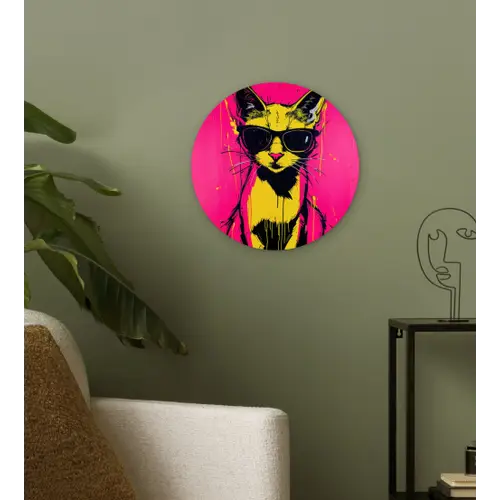 Kat - Art - Zonnebril - Roze Wandcirkel plexiglas klein -sfeer3