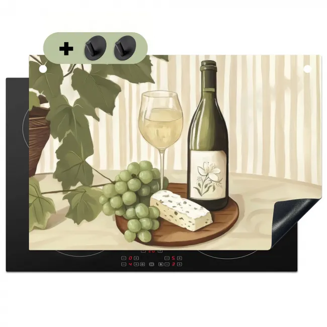 Wijn - Druiven - Kaas - Bladeren Inductie beschemer met haakjes klein -3d