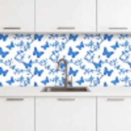 Vlinder - Bloemen - Blauw keuken achterwand 2 middel 871 -3d
