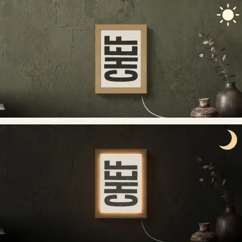 Vintage - Chef - Japandi - Zwart Light Box met kabel (Wandlamp) klein -sfeer3