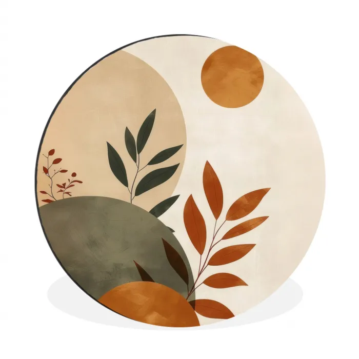 Vormen - Rond - Bladeren - Beige Wandcirkel aluminium klein -3d