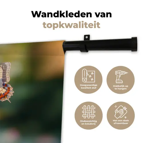 Sierlijke - Vlinder - Paarse - Bloemen Wandkleed katoen klein -sfeer2