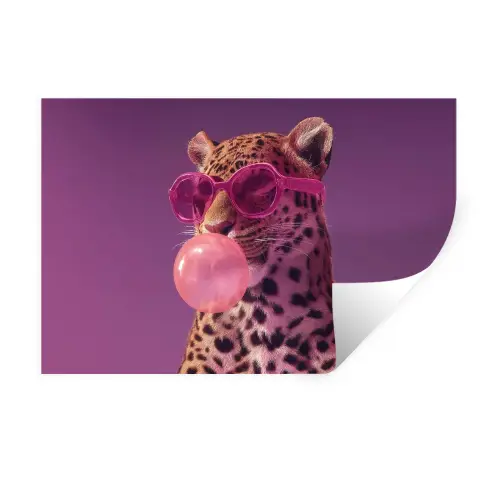 Panter - Zonnebril - Kauwgombel - Roze Muursticker klein -3d