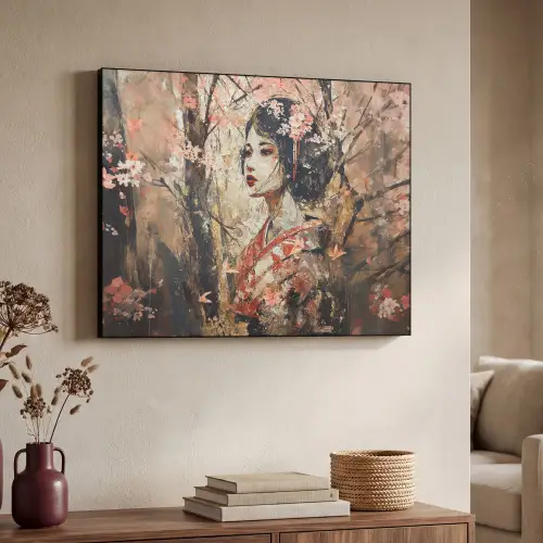 Kimono - Vrouw - kersenbomen Textielframe zwart klein -sfeer3