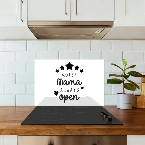 Spreuken - Hotel mama always open - Mama - Quotes keuken achterwand spatscherm klein -sfeer2