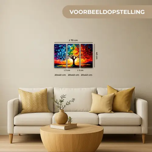 Boom - Kleurrijk - Verflook - Abstract Canvas - Meerluiken 3 luik klein -sfeer6-formaat