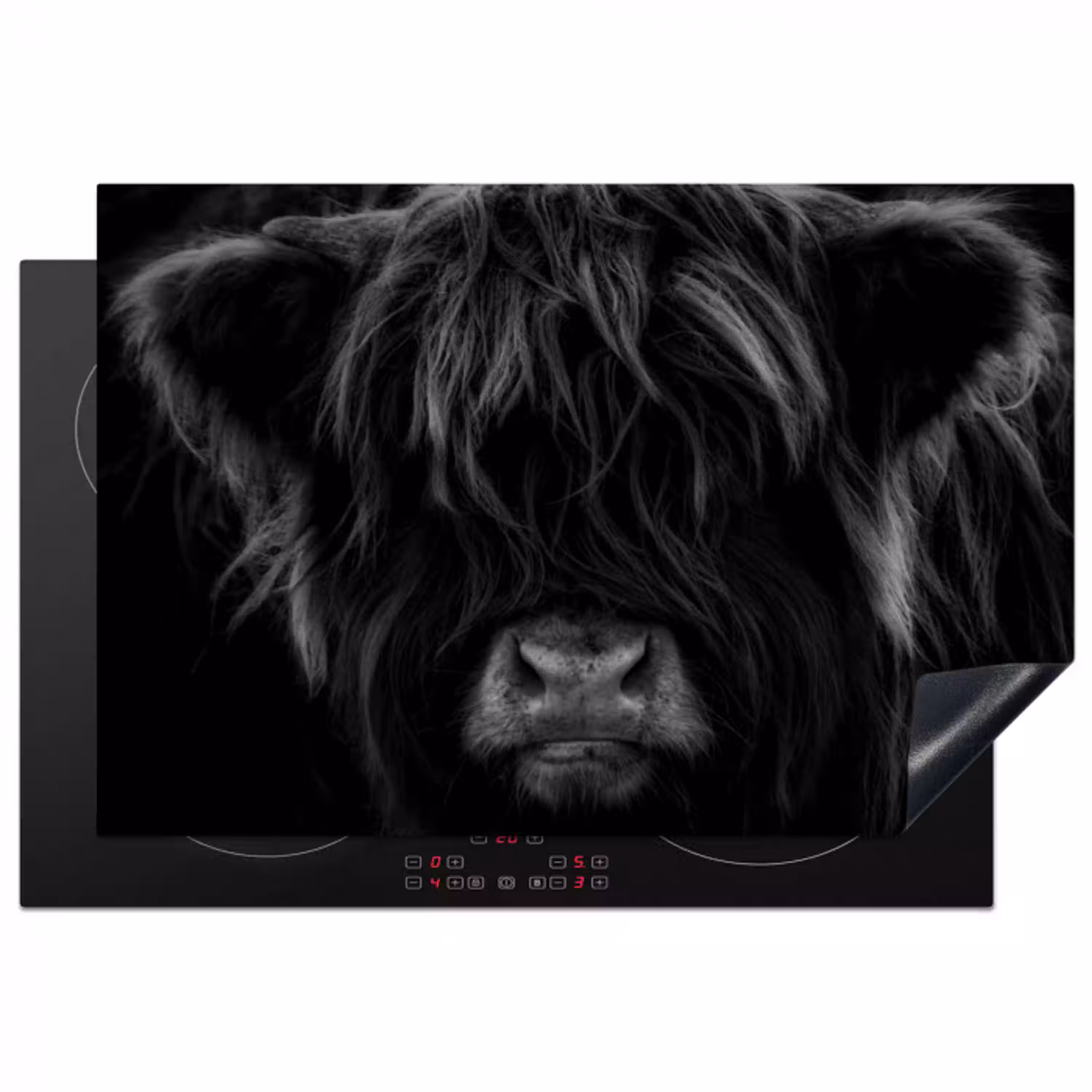 Schotse hooglander - Koe - Zwart - Wit - Dieren Inductie beschermer vinyl 3mm klein -3d