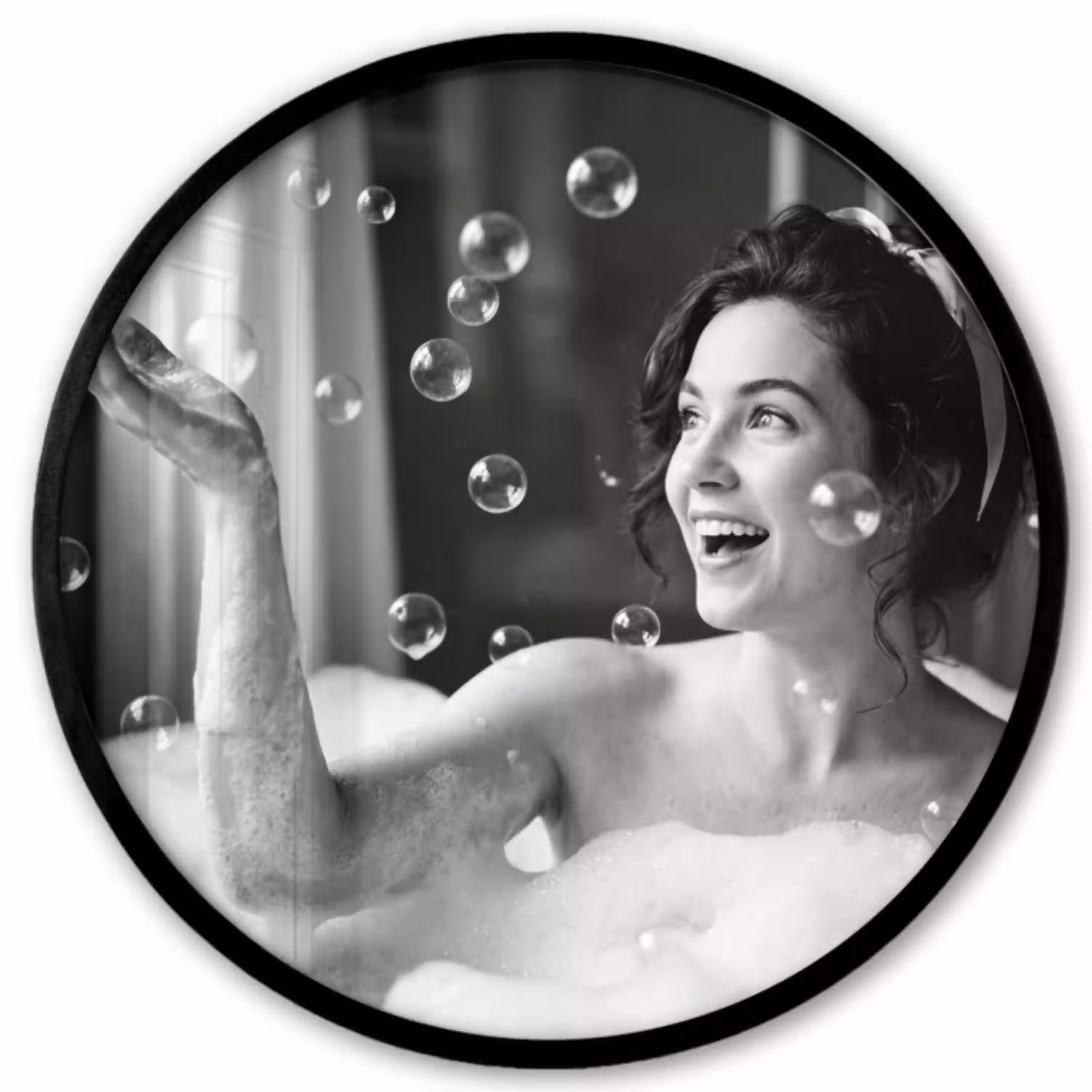 Bad - Bubbels - Zwart - Wit Fotolijst rond zonder passe partout klein -3d