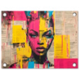 Vrouwengezicht - Krantenpapier - Abstract - Roze tuinposter los doek klein -3d