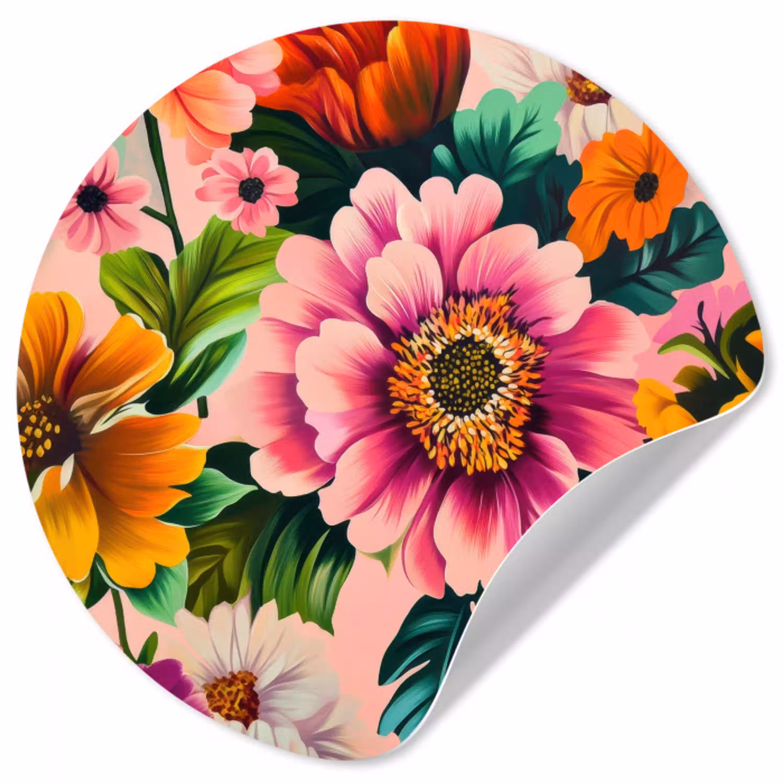 Bloemen - Kleurrijk - Roze Wandcirkel behangsticker klein -3d