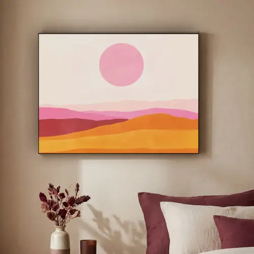 Heuvels - Oranje - Zon - Abstract Textielframe zwart klein -sfeer1