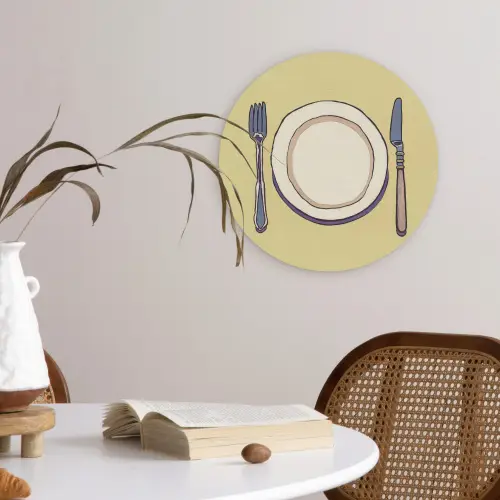 Illustratie - Bord - Bestek - Beige Wandcirkel kunststof plaat 5mm dik klein -sfeer4