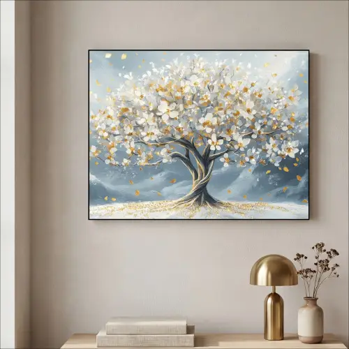 Boom - Winter - Levensboom - Modern - Goud Textielframe zwart klein -sfeer2