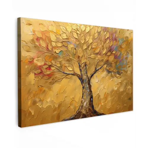 Goud - Boom - Abstract - Modern canvas 2cm klein -z3d