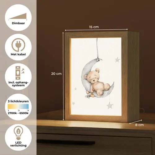 Beer - Maan - Sterren - Kinderen Light Box met kabel klein -USP_NL