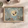 Kraanvogels - Maan - Bloemen - Blauw Dienblad Rechthoek middel -USP_Formaat