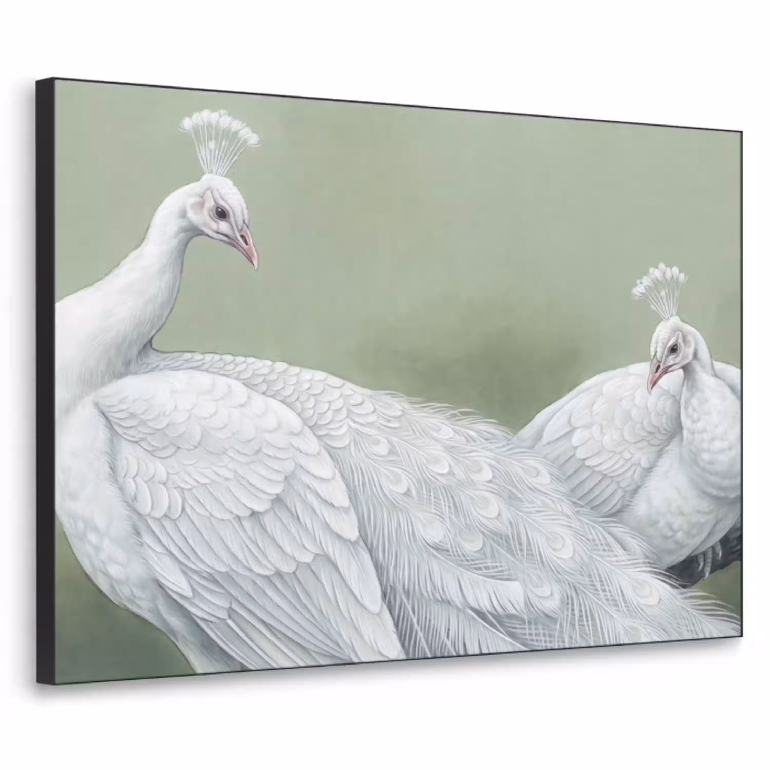 Pauwen - Wit - Natuur - Groen Textielframe zwart klein -3d