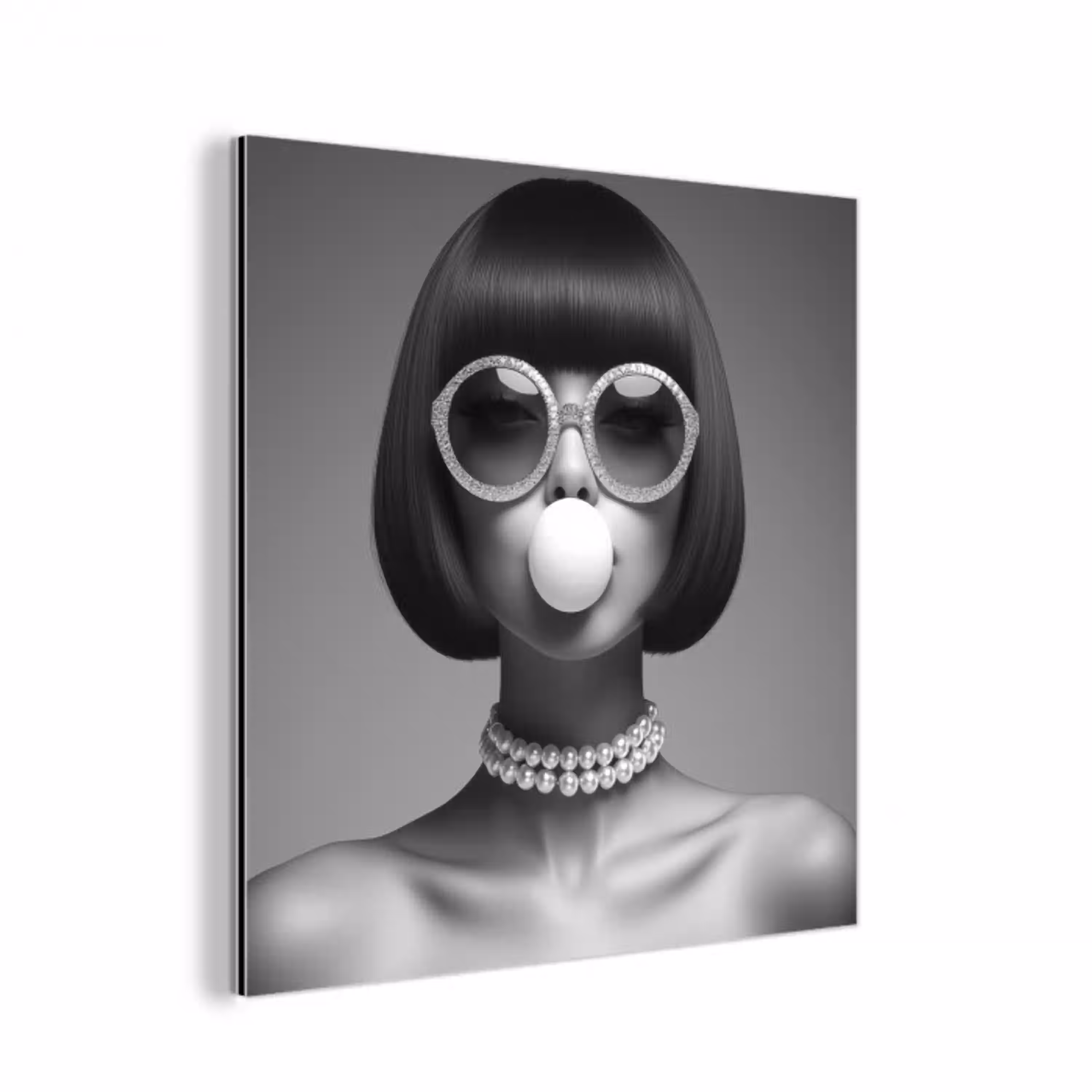 Vrouw - Zwart Wit - Ketting - Zonnebril aluminium wit klein -3d