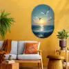 Meeuwen - Zee - Wolken -Blauw Wandcirkel Ovaal Glas middel -sfeer4