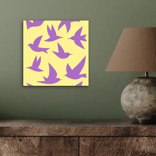 Vogels - Cirkel - Geel - Beweging aluminium wit klein -sfeer2