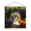 Doorkijk - Pad - Bloemen - Struik - Kleurrijk textielposter latten blank klein -3d