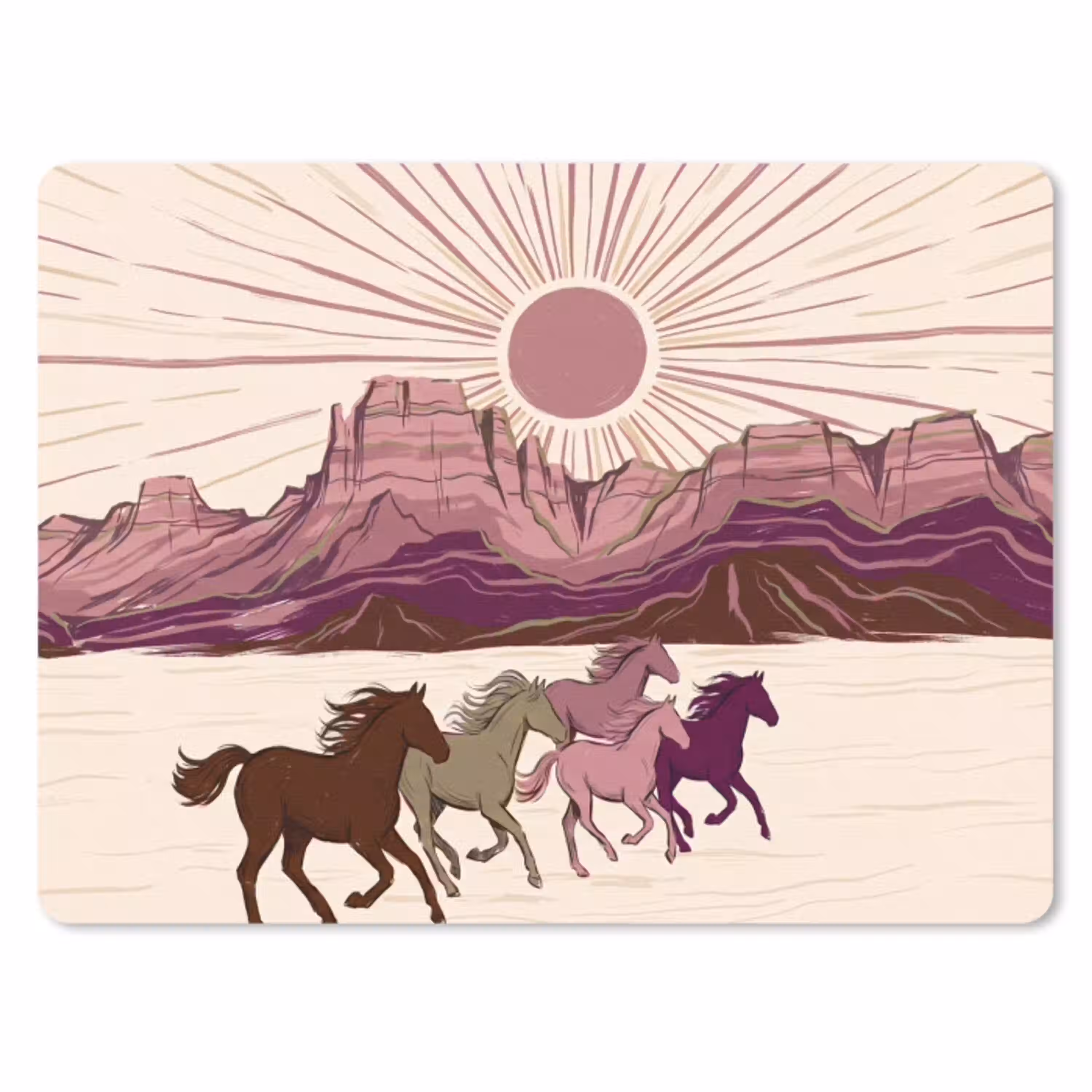 Paarden - Rennend - Woestijn - Natuur - Abstract muismat rubber klein -3d
