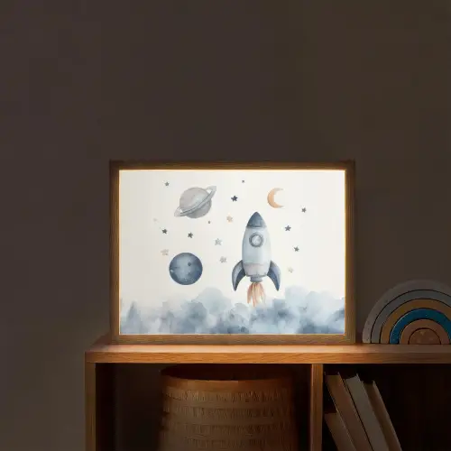 Waterverf - Planeten - Sterren - Raket Light Box met batterij (Wandlamp kind) middel -sfeer1_kind