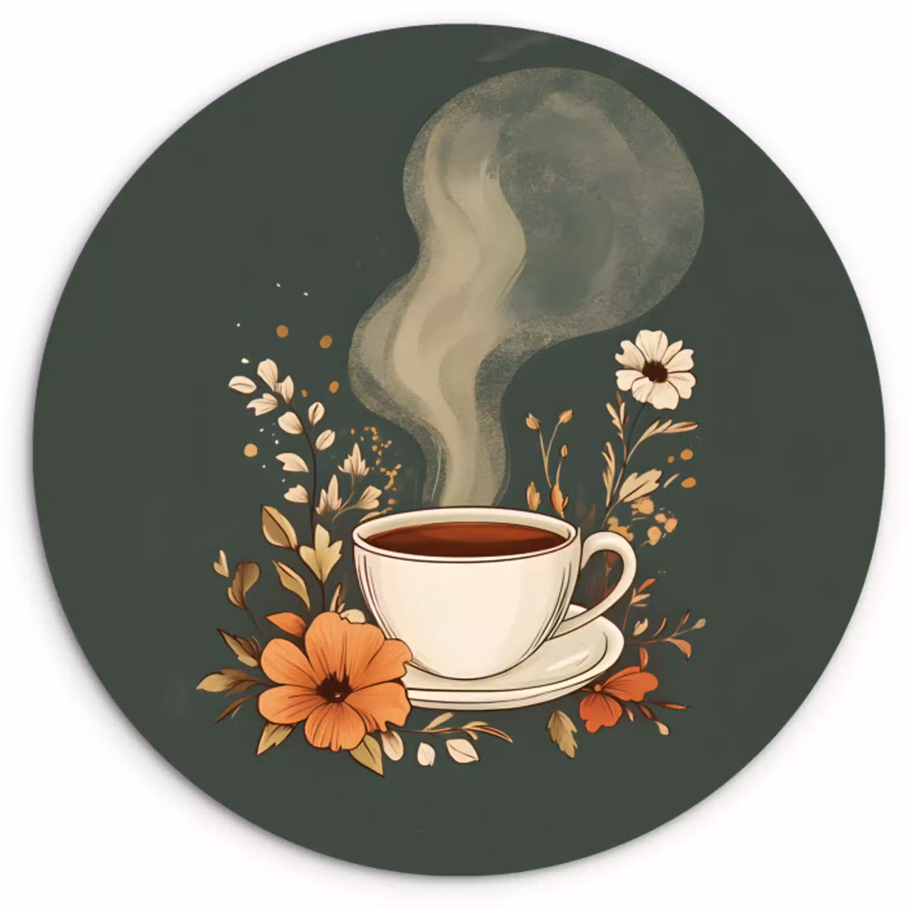 Kop - Bloemen - Groen - Koffie Wandcirkel kunststof plaat 5mm dik klein -3d