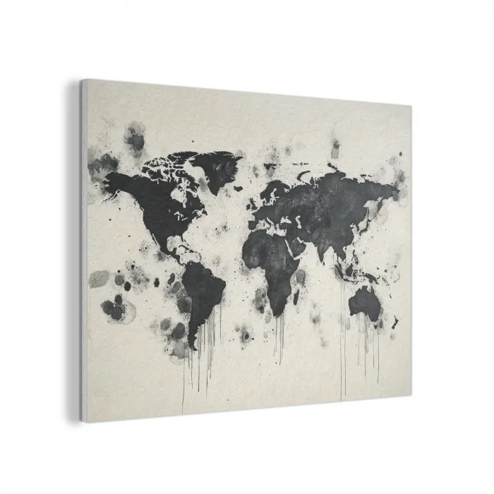 Wereldkaart - Zwart - Inkt PET vilt klein -3d