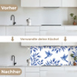 Modern - Vogels - Delfts - Blauw keuken achterwand 2 middel -voor-na_DE