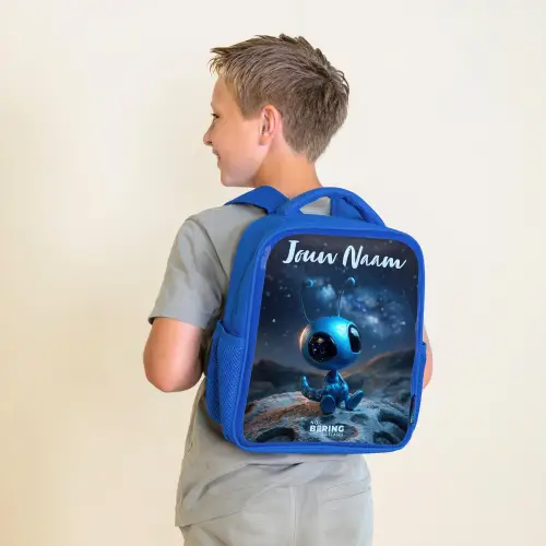 Blauw buitenaards wezentje onder sterrenhemel Kinderrugzak - Blauw middel -sfeer2