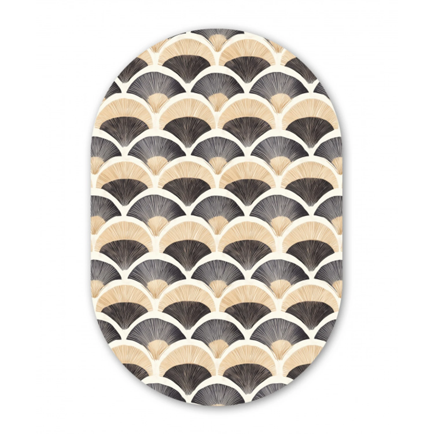 Waaier - Patroon - Zwart - Beige Wandcirkel Ovaal Forex klein 630 -3d