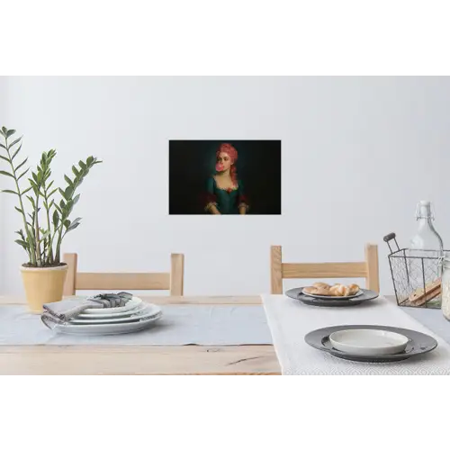 Vrouw - Portret - Kauwgombel Muursticker klein -eettafel