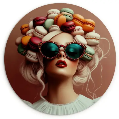 Vrouw - Macarons - Bril Wandcirkel plexiglas klein -3d