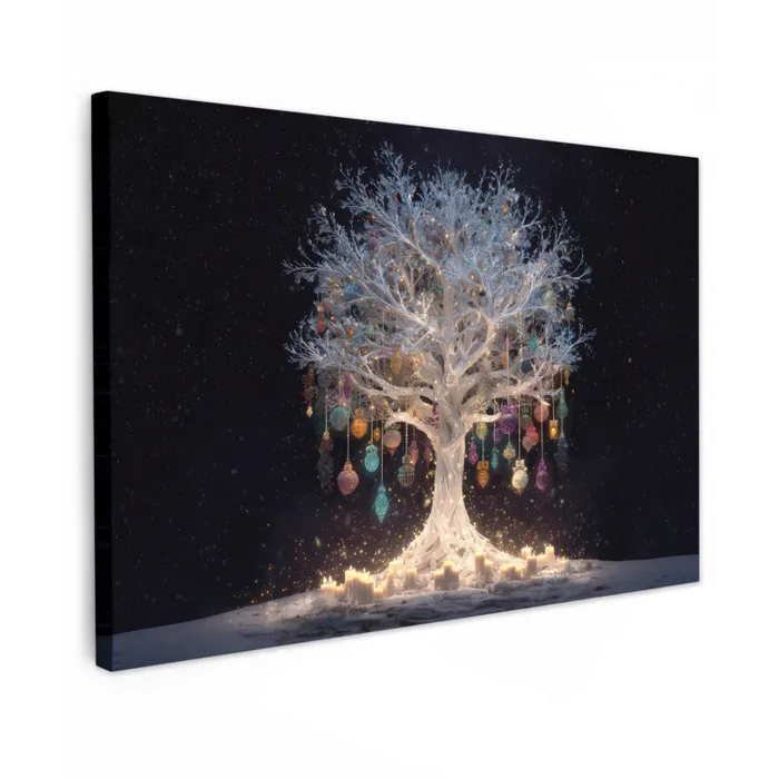 Sneeuwboom  - Lichtjes - Wit - Kleurrijk canvas 2cm klein -z3d