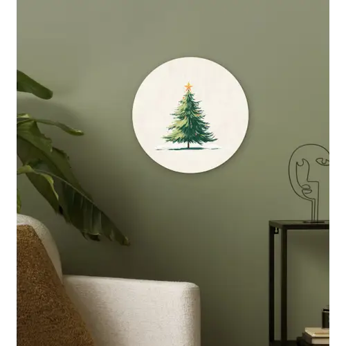 Kerstboom - Illustratie - Ster - Sneeuw Wandcirkel kunststof plaat 5mm dik klein -sfeer3