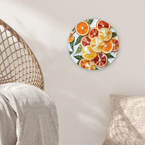 Schijfjes - Fruit - Oranje - Mozaïek Wandcirkel kunststof plaat 5mm dik klein -sfeer5