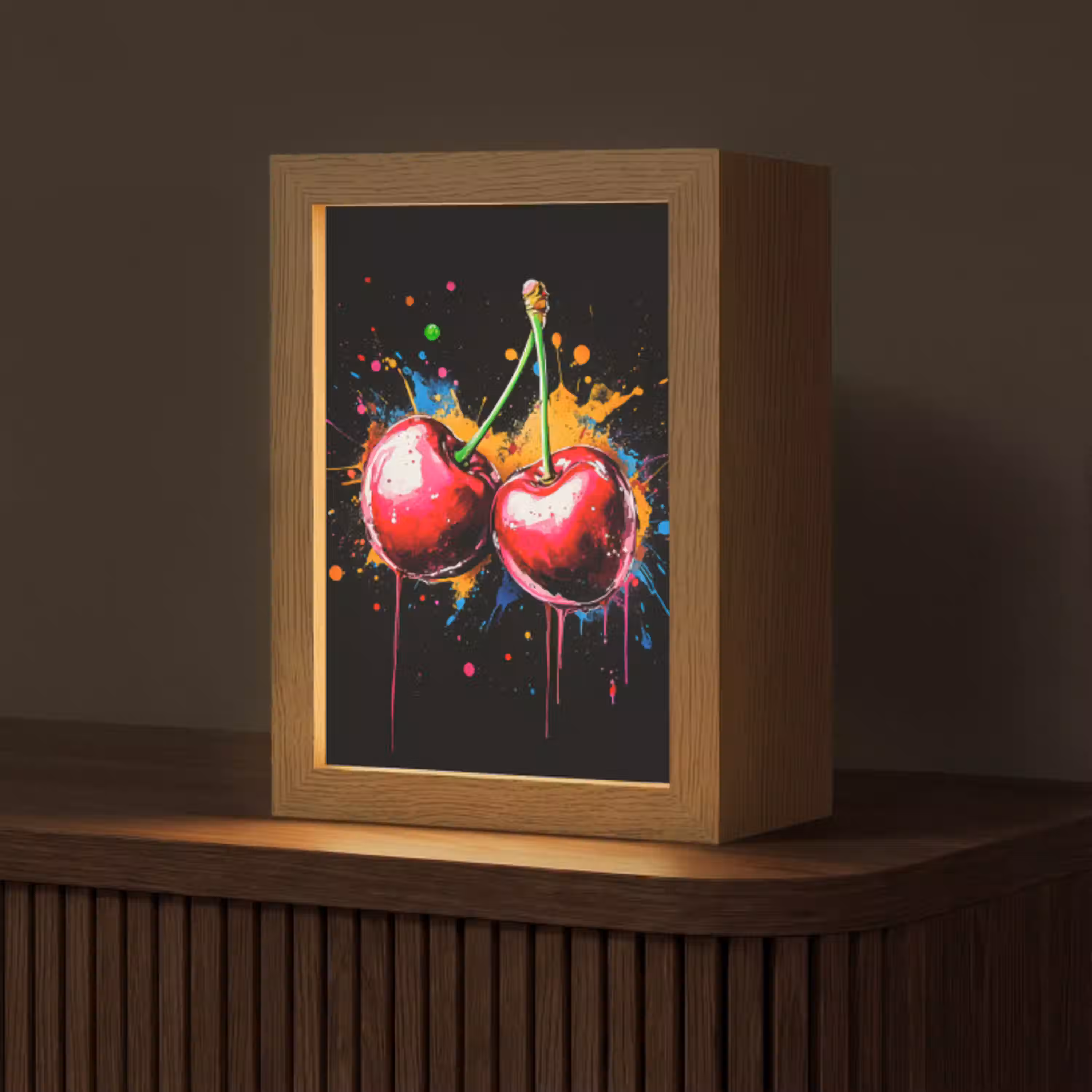 Kersen - Fruit - Graffiti - Verf - Abstract - Modern - Kleurrijk Light Box met kabel (Tafellamp) klein -z3d_website