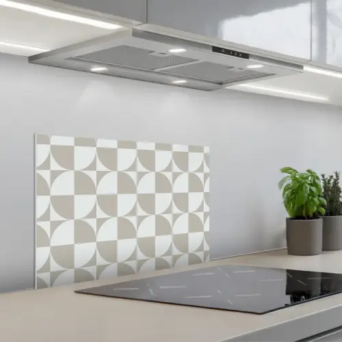 Lichtgrijs - Wit - Vierkant - Rond keuken achterwand spatscherm klein 900 -3d_schuin