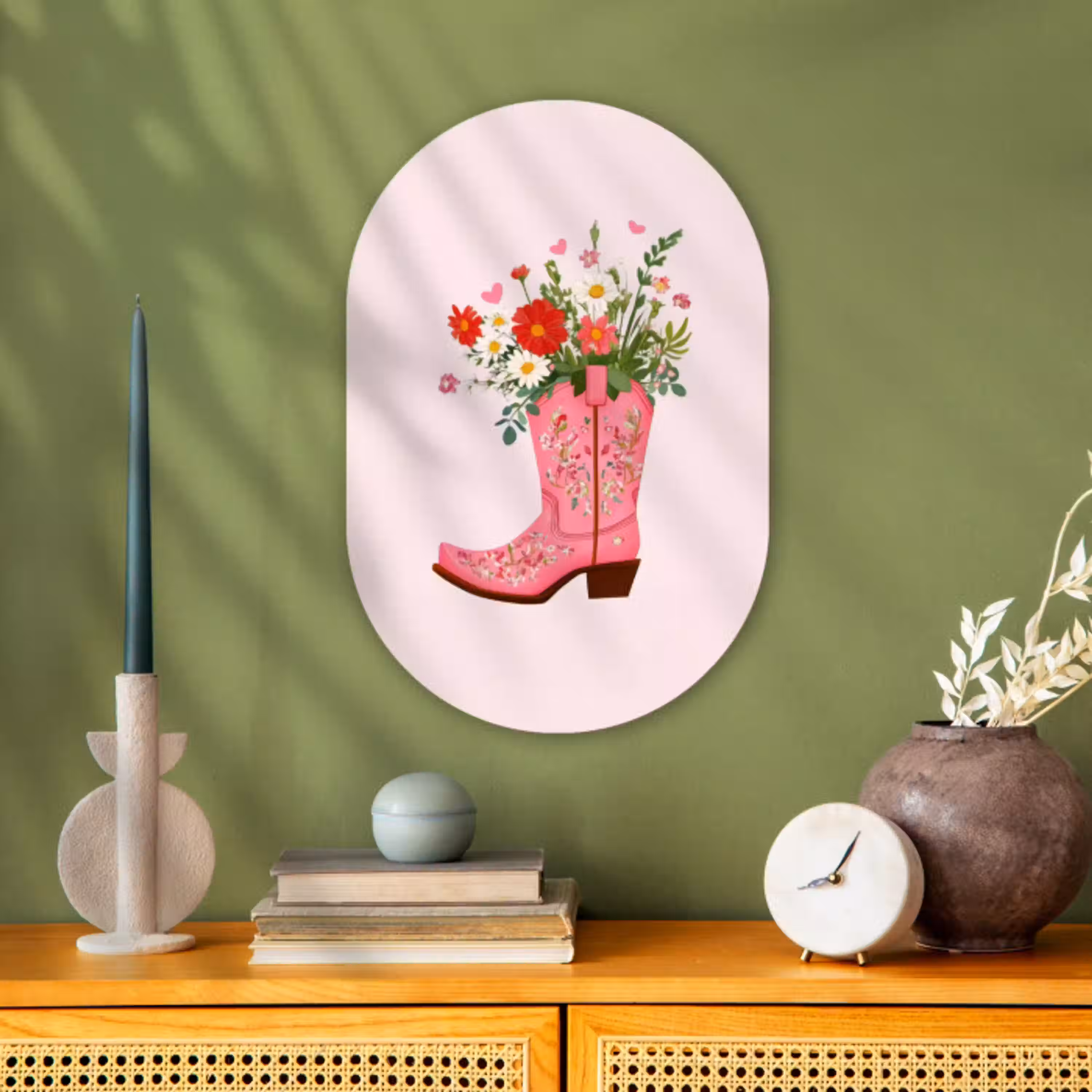 Cowboylaarzen - Roze - Boeket - Bloemen Wandcirkel Ovaal Forex klein -sfeer2