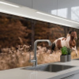 Paard - Bruin - Gras keuken achterwand 2 middel -3d_schuin