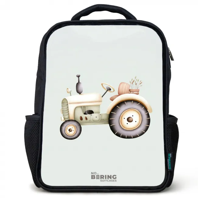Beige vintage tractor in pastel groene kleuren Rugzak - Zwart middel -3d