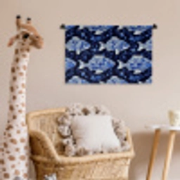 Vissen - Bloemen - Blauw Wandkleed katoen klein 269 -wsfeer5_kind