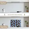 Kronkelende lijnen - Blauw - Bruin - Minimalistisch keuken achterwand spatscherm klein 900 -voor_na_DE